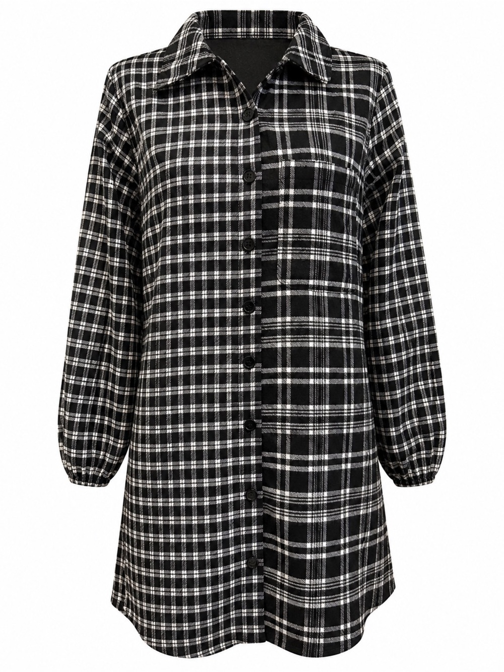 Papillon Black White Plaid Shirt Dress Medium Button Front